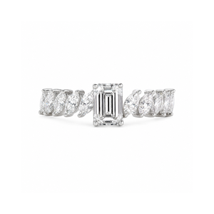 Emerald & Marquise Lab Grown <b>Diamond</b> <b>Ring</b> | 18K White Gold <b>Ring</b> Elegant Bridal Engagement Anniversary Jewelry | VVS <b>Diamond</b> - Product Image 1