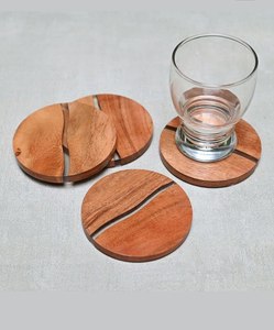 Ensemble de dessous-de-verre en bois d'acacia naturel, finition naturelle, antidérapants, modernes, pour la protection des verres à vin, au meilleur prix - Product Image 4