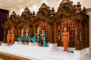 Grand Akshardham Inspired Hand-Carved Wooden Mandir Premium Wooden ISKCON Style Large Pooja Mandir for Indian Community Hall USA - Product Image 4