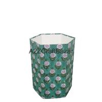 Poubelle hexagonale pliable à ouverture supérieure en carton de papier de coton écologique indien, faite à la main, élégante, avec motifs imprimés DIY