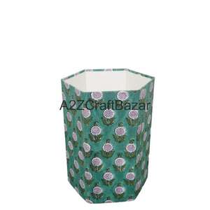 Cubo de Basura Plegable Hexagonal de Cartón de Papel de Algodón Ecológico Hecho a Mano en India con Diseños Impresos DIY - Product Image 2