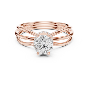 Anillo de compromiso solitario de moissanita de corte redondo con banda de varias hebras divididas en plata chapada en oro rosa - Product Image 1