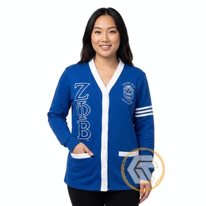 เสื้อกันหนาวไหมพรมผู้หญิง Zeta Phi Beta แบบสั่งทำ ราคาถูก ขายดี แห้งเร็ว หนานุ่ม สวมใส่สบาย คอวีติดกระดุม สีตัดกัน - Product Image 1