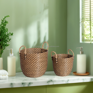Cesta de almacenamiento de algas marinas tejidas redondas de alta calidad en color natural-Material plástico duradero de Vietnam - Product Image 3