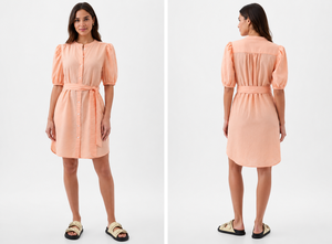 Vestido Midi Bohemio de Lino/Algodón Color Durazno de Moda para Mujer, Transpirable, Ecológico, de Manga Corta, con Cinturón, de Alta Calidad - Product Image 2