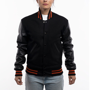 Customizable Women's College Varsity Jackets Quilted Breathable Cropped Slim Wool Letterman Black Embroidery Oversized Sheep - Product Image 1