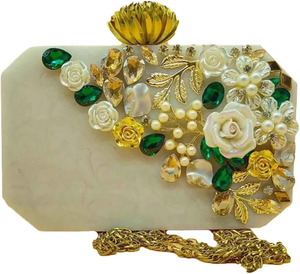 Pochette tendance en résine unique avec chaîne diamantée et doublure florale, fermeture éclair, pour les passionnés de mode - Vente en gros compétitive par MULTI CRAFT - Product Image 1