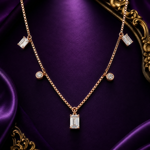Elegant Rose Gold Geometric Diamond Necklace | Minimalist Luxury Necklace for Women | Wedding & Party <b>Jewellery</b> - Product Image 1