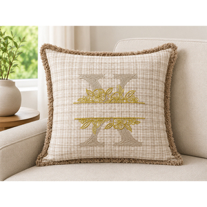 Premium Cotton Linen Embroidered Cushion <b>Cover</b> with Fringed Edge | Decorative <b>Throw</b> Pillow <b>Cover</b> for <b>Sofa</b>, Living Room & Home - Product Image 1