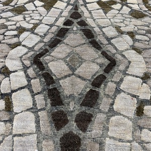 Hand Knotted Wool Area Rug-TRO-0253 Modern Geometric <b>Mosaic</b> for Living Room Wool Silk Area Rug - Product Image 5