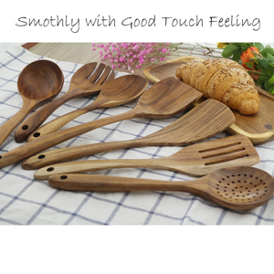 Ensemble d'ustensiles de cuisine en bois : Cuillère de cuisson, Spatule, Cuillère ajourée, Louche, Outils de service - Product Image 5