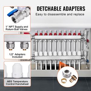 Collettore di Distribuzione a 10 Vie per Riscaldamento Radiante con Tubi PEX da 1/2 Pollice in Acciaio Inossidabile per Sistemi HVAC a Pavimento - Product Image 3
