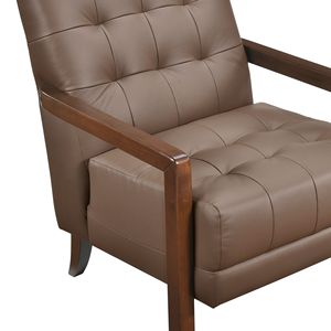 Poltrona Moderna in Pelle Marrone con Lavorazione Trapuntata, Finitura in Noce, Arredamento in Legno per Soggiorno - Product Image 4