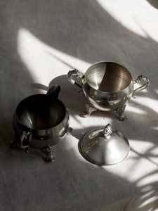 Patinated <b>silver</b>-plated sugar bowl and creamer – Antique <b>tea</b> <b>set</b> – Vintage duo - Product Image 5
