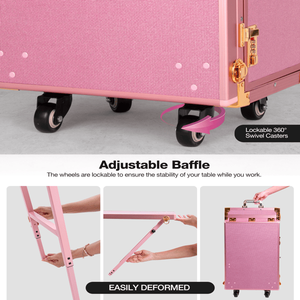 Table de manucure portable sur roulettes avec lumière à 3 couleurs, haut-parleur, bureau pliable pour technicien des ongles, étui de voyage pour professionnels des ongles - Product Image 4