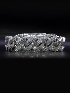 Pulsera de Plata 925 para Hombre, Estilo Cubano con Incrustaciones de Diamantes, Cadena Cubana con Acabado en Oro Blanco, Joyería Hip Hop, Pulsera Gruesa de Plata - Product Image 3