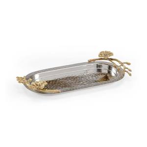 Bandeja Decorativa Rectangular de Metal Estilo Boutique, Hecha a Mano, con Asas de Hoja Dorada, Bandeja de Regalo de Lujo para Ramadán y Diwali - Product Image 4