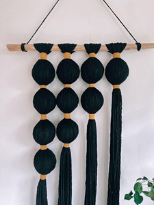 Black Long Macrame Wall Hanging Perfect For Living Room Bedroom And Elegant Boho Home <b>Decor</b> Statement Piece From India - Product Image 4