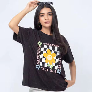 T-shirt décontracté pour femme 100 % coton, col rond ample, sexy, grande taille, avec logo décoratif - Product Image 2