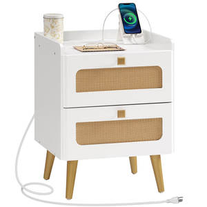 Mesita de noche de 2 cajones tejida de granja moderna con salidas integradas Estilo de ratán de granja - Product Image 6