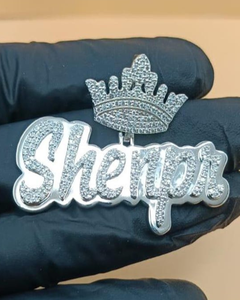 Colgante de Plata 925 con Nombre Personalizado, Corona de Rey y Letra Bai, Joyería Hip Hop, Colgante con Placa de Nombre Iced Out, Dijes de Letras Iniciales - Product Image 1