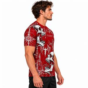 Camiseta de Manga Corta con Estampado de Calavera Gótica Roja para Hombre, Cuello Redondo, Impresión Digital - Product Image 3