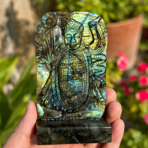Statue de Shreenathji Krishna en labradorite, 5 pouces, sculptée à la main, idole de dieu hindou, éclat bleu doré, décoration d'autel - Product Image 4