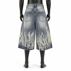 Shorts en jean large pour homme, taille basse, brodés de cristaux, effet délavé, tie-dye, en coton, décontracté, été-automne - Product Image 2
