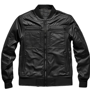 Veste en cuir noire pour homme, style universitaire, col montant, veste de motard, zippée, utilitaire, décontractée, vintage - Product Image 6