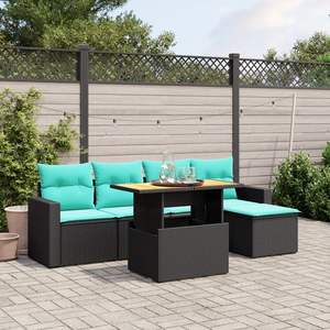 Juego de sofás de patio de ratán sintético negro de 6 piezas con cojines, muebles de exterior - Product Image 1