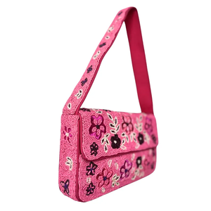 Bolso de hombro con cuentas florales rosas, bolso de mano con flores de cuentas hechas a mano, bolso llamativo de color rosa brillante, bolso de hombro moderno, bolso de verano. - Product Image 2