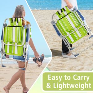 Sedia da Spiaggia Verde a Righe con Capacità di 100kg, 63*70*99cm, in Tessuto Oxford Rinforzato, Tubo in Alluminio Argento-Bianco, Sedia da Spiaggia con Portata di 100kg - Product Image 6
