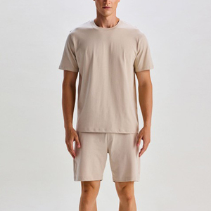 Ensemble T-shirt et short en coton pour homme – Couleur unie, respirant, taille élastique, 100 % coton, manches courtes – Tenue décontractée 2026 - Product Image 1