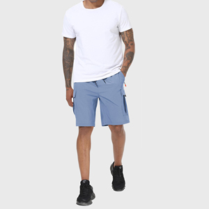 Shorts cargo bleus pour hommes, séchage rapide, longueur genou, taille élastique avec cordon de serrage, pantalon décontracté d'été - Product Image 1