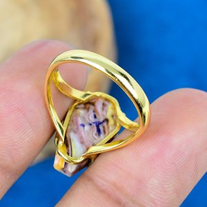 Handmade Pink Oyster Coffin Shape Gemstone Ring 18k Gold Micron Over 925 Sterling Silver - Product Image 4