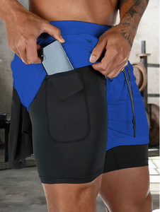 <b>Men's</b> Eco-Friendly Cotton Workout Running <b>Shorts</b> Double Layer Design <b>Compression</b> Inner Liner Lightweight Breathable Quick Dry - Product Image 1