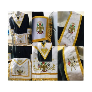 DELANTAL DE RITO ESCOCÉS DE 33 GRADO CON PUÑOS Y COLLAR BORDADO DE ORO ALAS DE ABAJO - Product Image 1