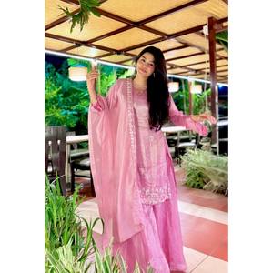 Fancy Silk Salwar Kameez <b>Top</b>-Bottom and Dupatta with Zari & Sequins Embroidery Work Size XL for <b>Weddings</b> - Product Image 4