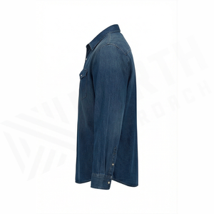 Men's Stonewashed Denim Shirt Long Sleeve Solid Color Casual Regular Fit Cotton Button-Up Autumn Style - Product Image 3