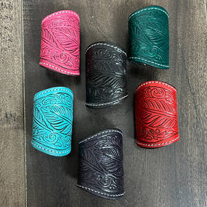 New Turquoise Full Tooled Leather Scarf Holder Western Style Wear Cowgirl Fashion Accessory For <b>Bandanas</b> Wild Rags and Neckwear - Product Image 5