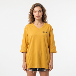 Women's Oversized V Neck Longline T Shirt Three Quarter Sleeve Loose Fit Breathable Cotton <b>Top</b> Custom Print Embroidery Tee - Product Image 5