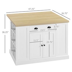 "Modern <b>Freestanding</b> <b>Kitchen</b> Cart with Oak Top Steel Frame Drop Leaf & Adjustable Shelves-White" - Product Image 3