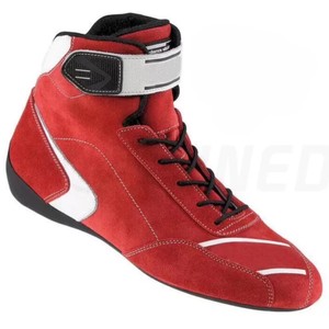 Bottes moto rouges en cuir véritable avec semelle extérieure en caoutchouc, fermeture auto-agrippante, style sportif, respirantes, légères, pour karting et usage général - Product Image 1