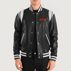 Wholesale Winter Bulk Customizable High Street Chenille University <b>Mens</b> Hooded Varsity <b>Jacket</b> Black <b>White</b> Drop Shoulder 2027 - Product Image 1