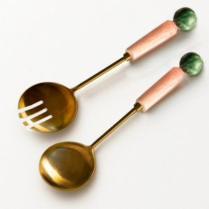 Servidores de Ensalada de Resina y Metal, Palas para Ensalada, Frutas - (12 x 3 pulgadas) |   Pinzas para Ensalada de Acero Inoxidable Color Verde Agua con Resina para Servir - Product Image 2