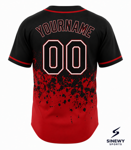 Maillot de baseball pour homme SINEWY SPORTS, personnalisable avec le nom et le numéro de l'équipe, sublimé, rouge et noir, respirant, manches courtes, coupe classique pour adulte - Product Image 3