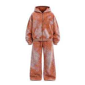 Ensemble de survêtement pour homme avec sweat à capuche zippé vert orné de strass, coupe ample, pantalon de survêtement à jambes larges, style hip-hop, 2 pièces - Product Image 4