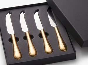 Silver <b>Cheese</b> <b>Knife</b> <b>Set</b> In Stainless Steel With Golden Hammered Handle Elegant Flatware For Home Kitchen Dining And Serving Use - Product Image 3