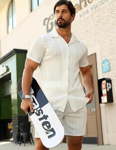 Men Summer <b>Knitted</b> Embroidered 100% Cotton Quick Dry Short Sleeve Custom Logo Joggers Suits <b>Set</b> Shirt and Short <b>Set</b> - Product Image 2