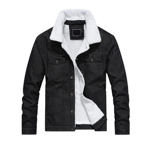 Men's Regular Fit Casual <b>Denim</b> Jacket With Fleece Lining Winter Warm Button Front Solid Color Woven Cotton <b>Coat</b> - Product Image 1